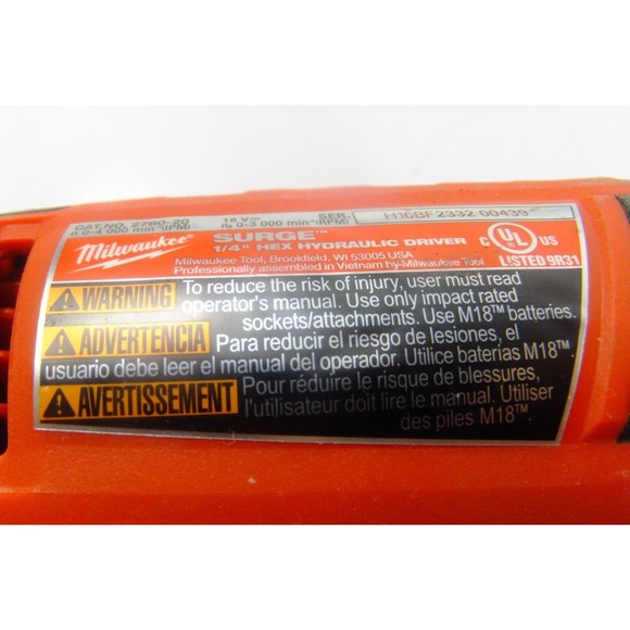 Milwaukee 2760-20 M18 1/4" Hex Hydraulic Driver SURGE Excellent Condition - Picture 3 of 3